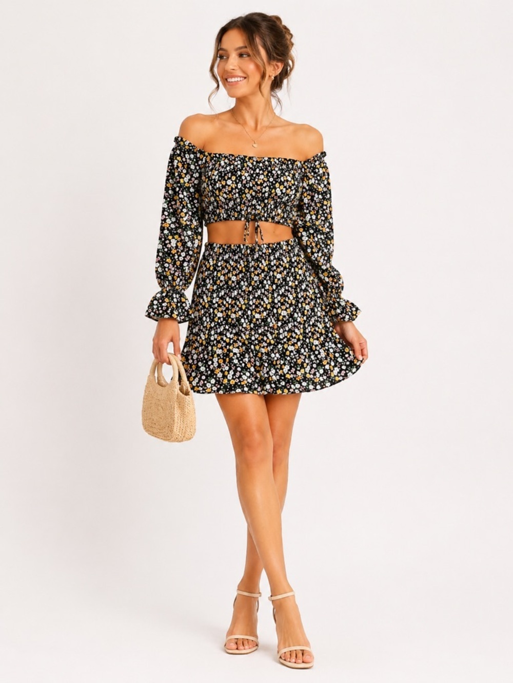 Almost Famous Women’s Floral Two Piece Top Skirt Size Medium Wedding Guest